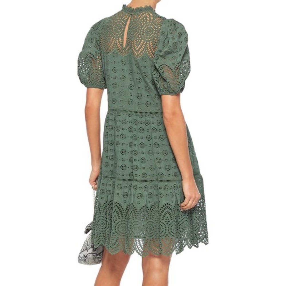 Ulla Johnson Simone Broderie Anglaise Puff Sleeve Shift Dress Army Green - Picture 2 of 10